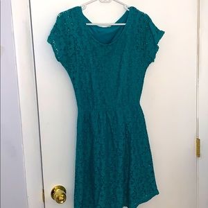 Teal floral lace short sleeve dress